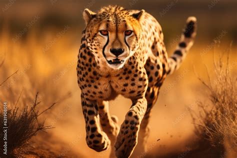 Cheetah running in the savannah in Namibia, Africa, a cheetah running ...