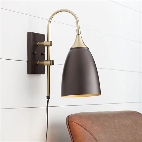 360 Lighting Modern Wall Lamp Bronze Antique Brass Plug-In Light ...