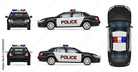 Police car vector mockup on white background, view from side, front ...