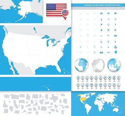 Usa Blind Map Navigation Set Stock Clipart | Royalty-Free | FreeImages