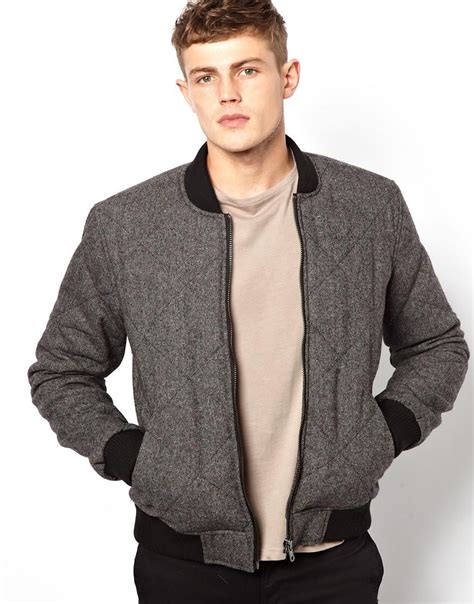 Lyst - ASOS Quilted Wool Bomber Jacket in Gray for Men