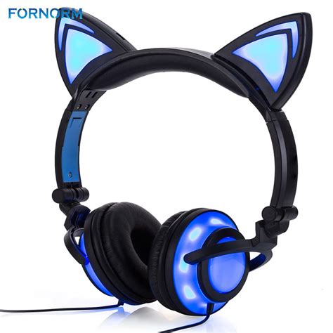 FORNORM 2018 Girls Headphones and Earphone Cat Ear Shape Head mounted ...