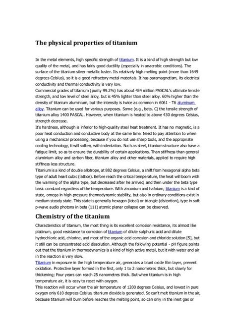 Physical and chemical properties of titanium