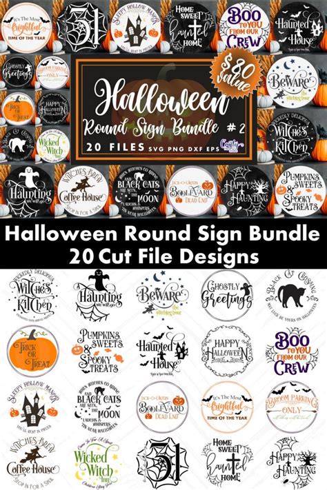 halloween round sign bundle with 20 cut file designs