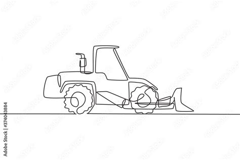 One continuous line drawing of bulldozer for paving and digging the ...