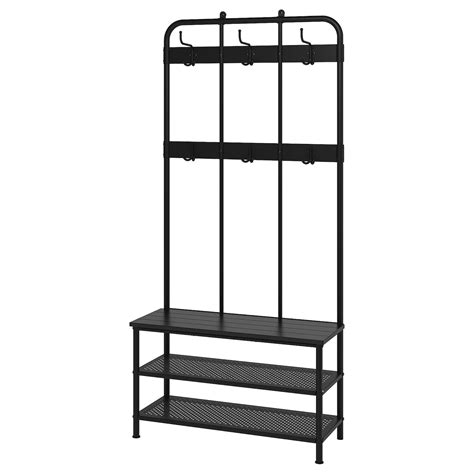 PINNIG Coat rack with shoe storage bench, black - IKEA