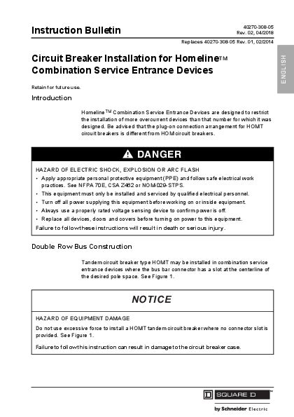 Homeline Combination Service Entrance Devices Circuit Breaker Installation Guide