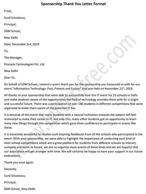 Sponsorship Thank You Letter Sample | by Marisa Ritzman — Letters Free ...