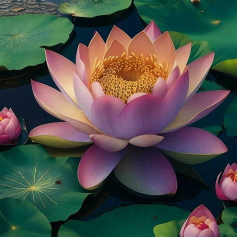 A beautiful lotus flower on Nature background, top view, Ai Generative ...