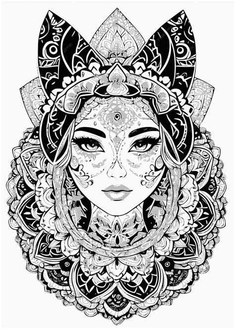 Premium Vector | Black and white drawing of a woman with a face.