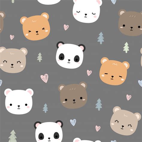 Premium Vector | Cute teddy bear head cartoon doodle seamless pattern ...