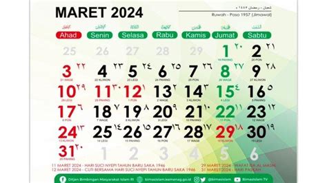 Daftar Tanggal Merah di Bulan Maret, Lengkap dengan Penanggalan Weton ...