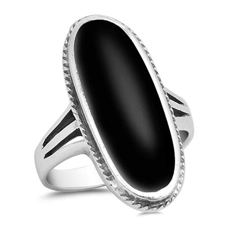 Sterling Silver Women's Simulated Black Onyx Long Wide Oval Ring (Sizes 5-12) (Ring Size 11 ...