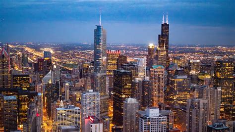 Chicago by Night - Impressive Aerial View Over Downtown - Street Photography Stock Image - Image ...