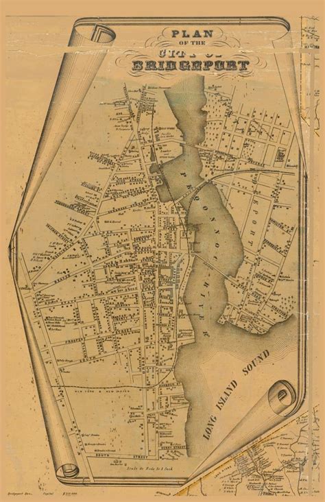 Bridgeport Village Connecticut 1858 Old Town Map With Homeowner Names Reprint Fairfield County ...