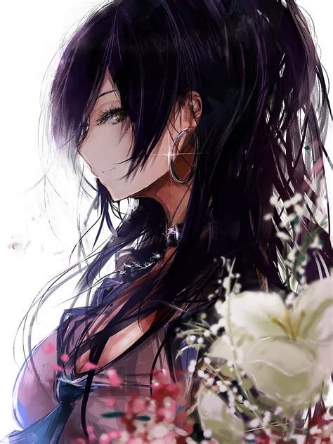 HD wallpaper: anime, anime girls, dark hair, face, profile | Wallpaper ...