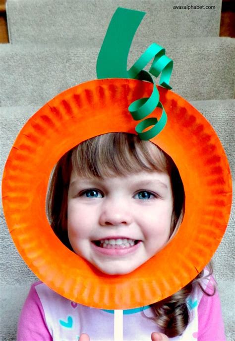 Paper Plate Pumpkin and Apple Masks - Ava's Alphabet | Headband crafts, Paper plate crafts ...