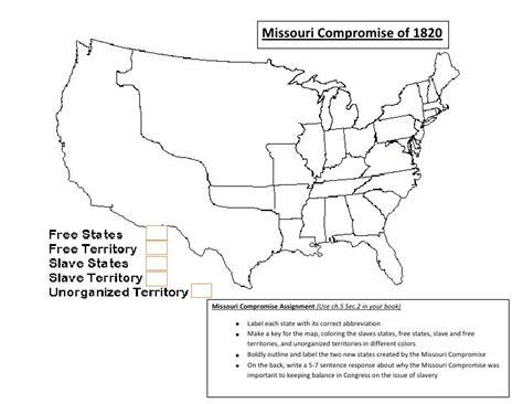 Missouri Compromise Map Activity - Blank North America Map