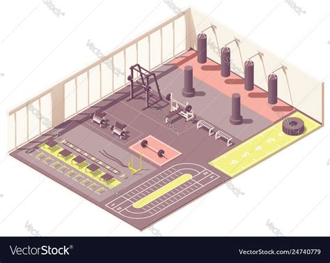 Isometric crossfit gym interior Royalty Free Vector Image