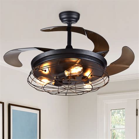 36 inch Ceiling Fan with Light Industrial Retractable Blades Vintage ...