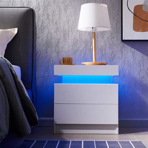 Buy Generic LED Nightstand with 2 Drawers, Bedside Table with Drawers ...