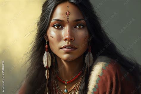 native american indian woman art ,digital art, generative ai Stock ...