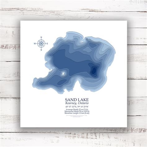 Sand Lake Kearney Ontario Bathymetric Map Print Poster Custom Lake Map Kearney Ontario Wall Art ...