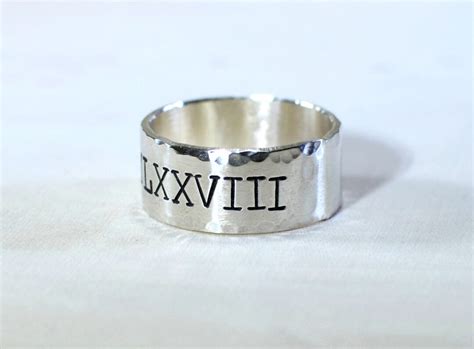 Roman Numeral Sterling Silver Ring With Hammered Borders and Brushed Finish Solid925 RG605 - Etsy