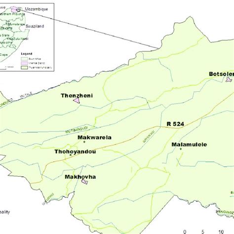 Map of Thulamela municipality showing the study areas. | Download ...