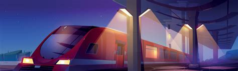 Modern railway station with train at night 13280808 Vector Art at Vecteezy