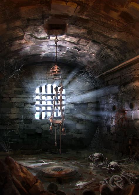 the light shines brightly through an old brick tunnel with chains ...