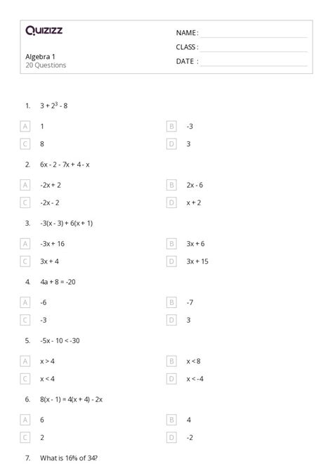 50+ algebra worksheets for 9th Grade on Quizizz | Free & Printable