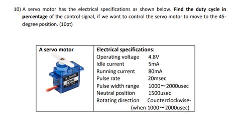 Solved 10) A servo motor has the electrical specifications | Chegg.com