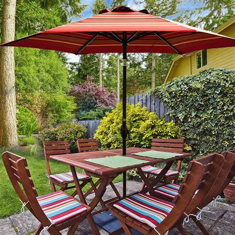 Abba Patio 9ft Striped Patio Umbrella Outdoor Umbrella Patio Market Table Umbrella with Push ...