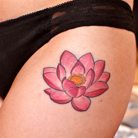 My very first tattoo. A pink lotus on the side of my upper thigh. Done ...