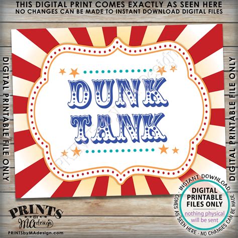 Dunk Tank Carnival Party Sign, Carnival Games, Circus Party Dunk Tank Circus Activities, Dunking ...