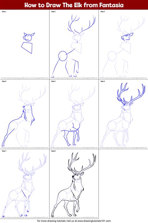 How to Draw The Elk from Fantasia printable step by step drawing sheet : DrawingTutorials101.com