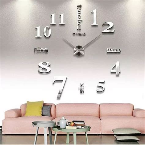 Reloj De Pared Gigante Decorativo 3d, Plateado | Cuotas sin interés