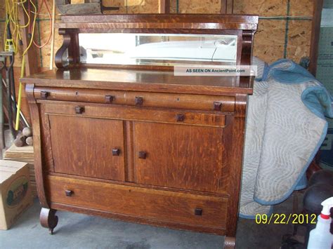 antique buffet sideboard | Antique Empire Style Oak Sideboard/server Buffet W/ Beveled Mirror ...