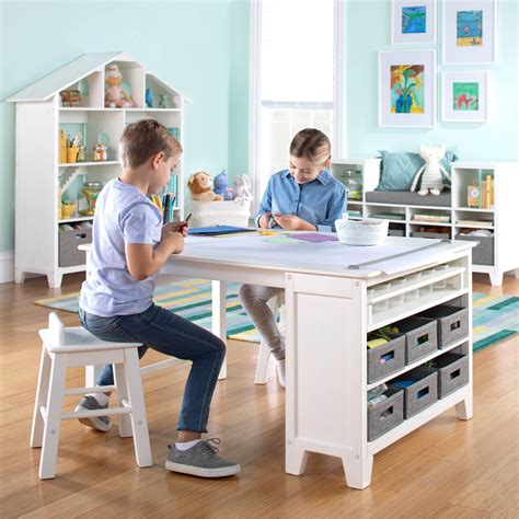 Martha Stewart Living and Learning Kids' Art Table and Stool Set (White) - Wooden Drawing and ...