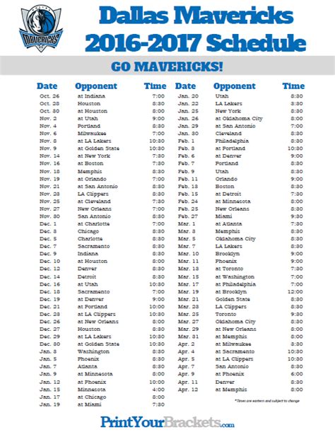 2016-2017 Dallas Mavericks Schedule | Dallas mavericks, Mavericks ...