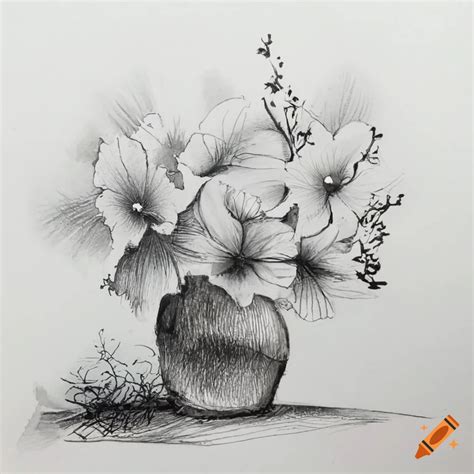 Ink painting of a scenic flower drawing on Craiyon