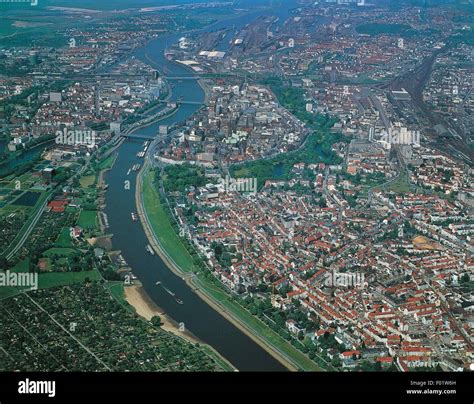 Aerial view of Bremen and the Weser river - Germany Stock Photo - Alamy