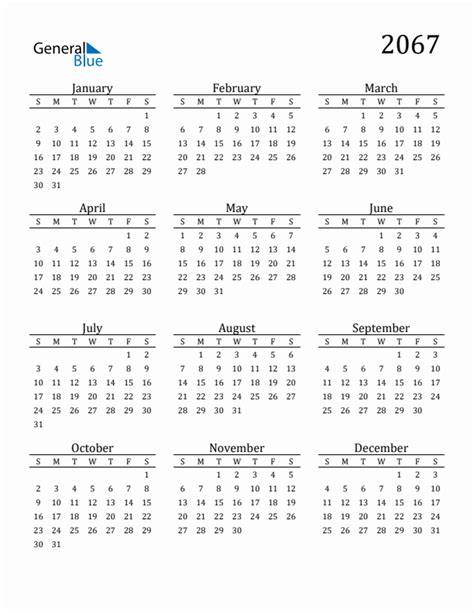 Free 2067 Calendars in PDF, Word, Excel