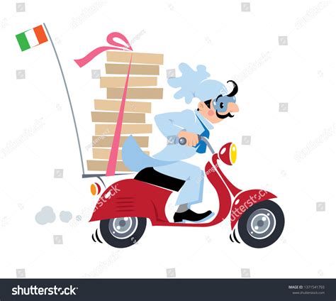 Funny Pizza Chef On Scooter Pizza Stock Vector (Royalty Free) 1371541793