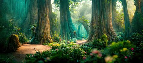 A path through a forest with trees and plants - Magic Decor