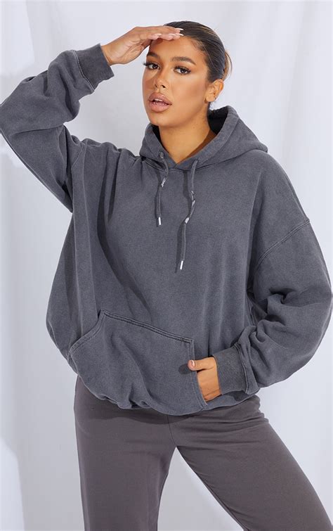 Charcoal Washed Oversized Hoodie | PrettyLittleThing CA