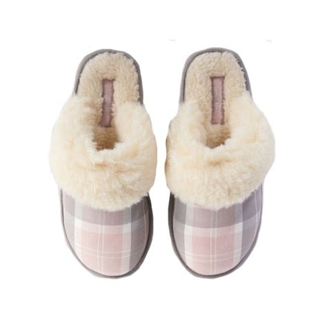 Barbour Womens Lydia Slippers in Pink and Grey Tartan