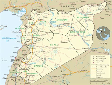 Syria Map, Damascus - Asia