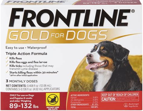 Frontline Gold Flea & Tick Treatment for Extra-Large Dogs, 89-132 pounds, 3 treatment - Chewy.com